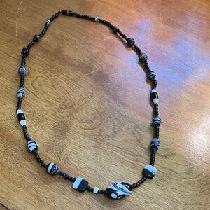 Vintage Black and White Beaded Necklace 30 inch